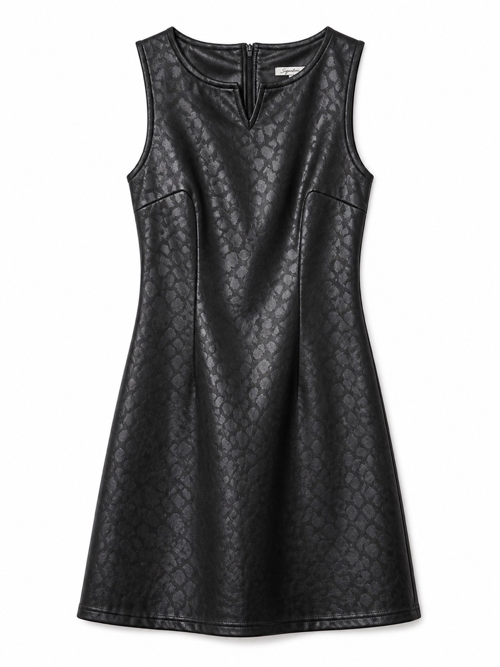 Aqua Blues Black Faux Leather Dress Textured Fit Flare Edgy Night Out Mini